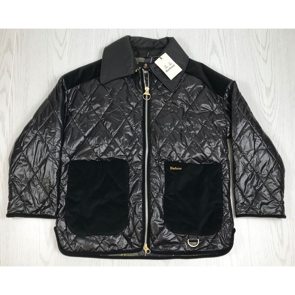 Barbour Black Quilted Puffer Jacket with Velvet Pockets